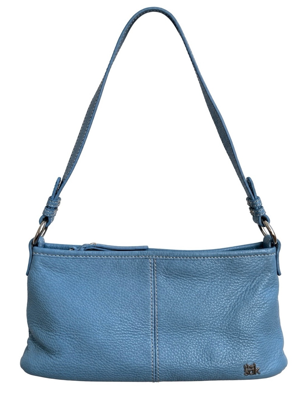 The Sak Vintage Blue Pebbled Leather Shoulder Bag Silver Hardware 90s Y2K Purse